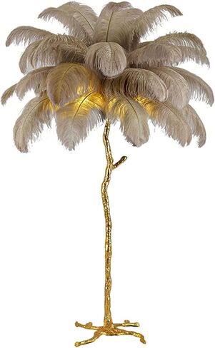 Natural Ostrich Feather Floor Lamp, Modern LED Dimmable Standing Lamp, Romantic Princess Bedroom Reading Tall Corner Lamp for Living Room, Dining Room and Office (120cm, Brown) in Kuwait