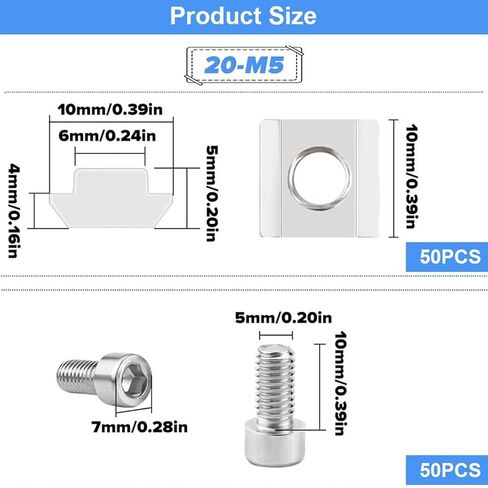 50 Pieces Block Nuts Slot Nut Hardware Sliding Slot Nuts Threaded Slide in Assembly Carbon Steel Slider Nut Aluminum Profile Fastener Suitable for in Kuwait