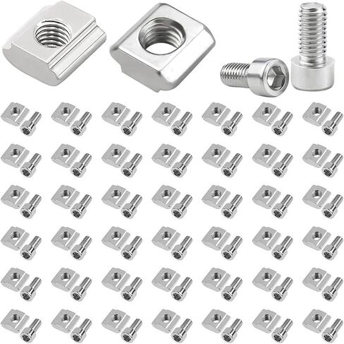 50 Pieces Block Nuts Slot Nut Hardware Sliding Slot Nuts Threaded Slide in Assembly Carbon Steel Slider Nut Aluminum Profile Fastener Suitable for in Kuwait
