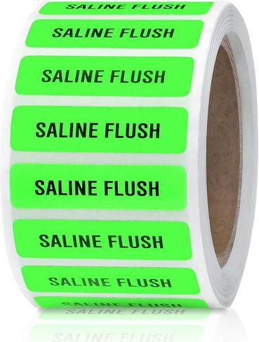760 PCS Saline Flush Labels - 1-1/4" x 5/16" Permanent Paper Saline Flush Stickers, Fluorescent Green in Saudi Arabia