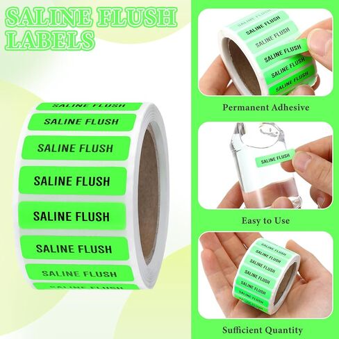 760 PCS Saline Flush Labels - 1-1/4" x 5/16" Permanent Paper Saline Flush Stickers, Fluorescent Green in Saudi Arabia