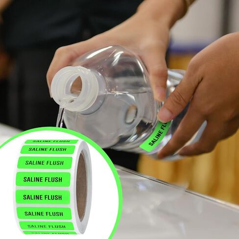 760 PCS Saline Flush Labels - 1-1/4" x 5/16" Permanent Paper Saline Flush Stickers, Fluorescent Green in Saudi Arabia