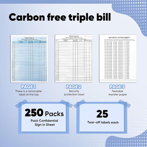 250 حزمة من أوراق تسجيل الدخول السرية المكونة من 3 أجزاء من نماذج ملصقات تسجيل دخول المريض مع ملصقات قابلة للتقشير، أوراق خالية من الكربون متوافقة مع قانون HIPAA مقاس 8.5 × 11 بوصة للاستخدام في عيادات الأطباء والطب وطب الأسنان in Kuwait