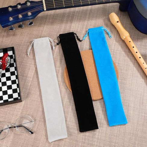 Lurrose 3 Pcs Flute Storage Bag Portable Recorder Bag for Vertical Flutes Drawstring Pouch for Music Instrument Storage Lightweight Carrying Case for Piccolo and Recorder Grey Blue Black in Kuwait