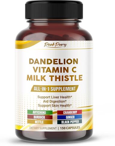 Ultra Dandelion مع الحليب Thistle & Vitamin C الخرشوف - ملحق All -in -1 لصحة الكبد ، والهضم ودعم الجلد - مصنوع في الولايات المتحدة الأمريكية - 150 كبسولة in Kuwait