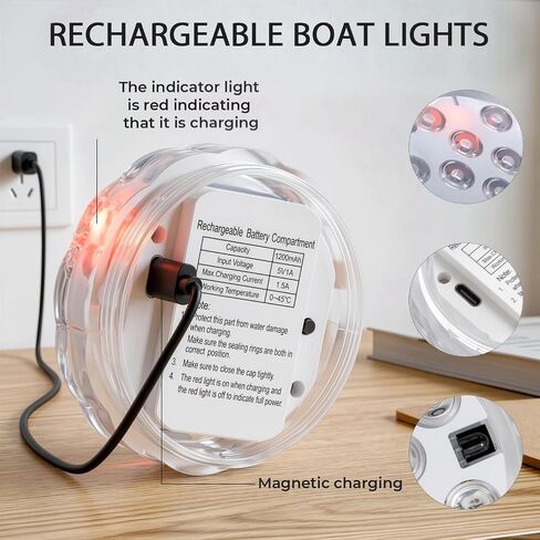 أضواء قارب Shangyuan قابلة لإعادة الشحن، بطارية شحن USB، ضوء داخلي LED بحري لسطح القارب، لصيد القوارب الشراعية العائمة، جهاز تحكم عن بعد متعدد الألوان، RGB، قطعتان in Kuwait