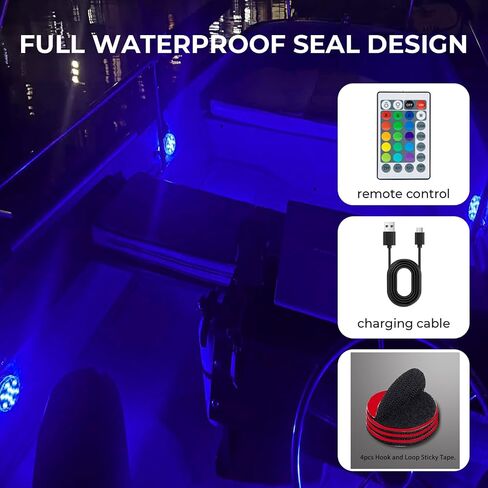 أضواء قارب Shangyuan قابلة لإعادة الشحن، بطارية شحن USB، ضوء داخلي LED بحري لسطح القارب، لصيد القوارب الشراعية العائمة، جهاز تحكم عن بعد متعدد الألوان، RGB، قطعتان in Kuwait