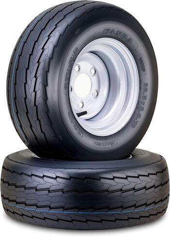 إطار وعجلة مقطورة واندا 20.5x8-10 10 طبقات E 95L مع 5 عروات على حافة فضية PCD مقاس 4.5 بوصة، مجموعة 2 in Kuwait