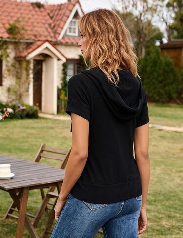Women's Short Sleeve Zip Up Hoodie Casual Sweatshirts Drawstring Lightweight Thin Jackets with Pockets in Saudi Arabia
