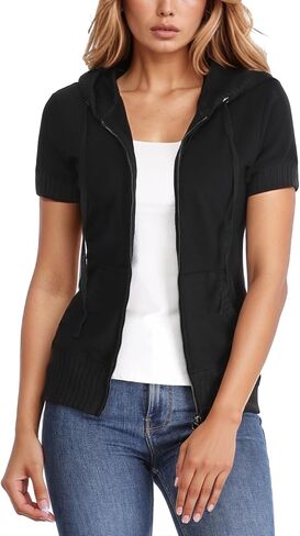Women's Short Sleeve Zip Up Hoodie Casual Sweatshirts Drawstring Lightweight Thin Jackets with Pockets in Saudi Arabia