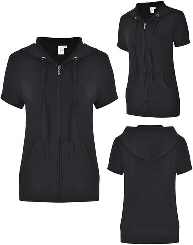 Women's Short Sleeve Zip Up Hoodie Casual Sweatshirts Drawstring Lightweight Thin Jackets with Pockets in Saudi Arabia