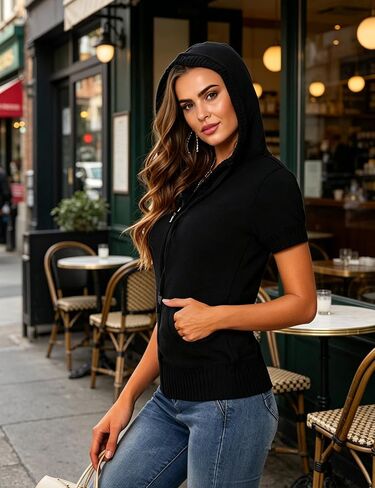 Women's Short Sleeve Zip Up Hoodie Casual Sweatshirts Drawstring Lightweight Thin Jackets with Pockets in Saudi Arabia