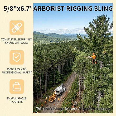 حبال حبل حلقة تزوير 5/8 بوصة × 6.7 بوصة - 13600 رطل MBS Arborist Rigging Sling مع 10 جيوب قابلة للتعديل، #2 حلقة ألومنيوم من فئة الطائرات، حبال عمل شجرة شديدة التحمل متوافقة مع Port-A-Wrap in Kuwait
