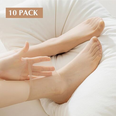 DIVINA VITAE 10 Pairs Black Sheer Socks Sheer Ankle Socks Thin Nylon Crystal Transparent Silky High Hosiery Sock Ultra-Thin No Show Elastic Low Cut Short Dress See Through Sock for Women in Saudi Arabia
