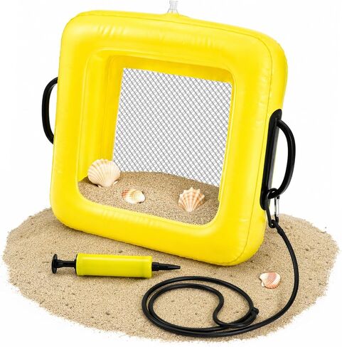 Floating Sand Sifter Set, Inflatable Shark Teeth Sifter with Comfortable Handle & PVC, Sifter Shells with Double Sifter Mesh, Portable & Lightweight, Sifter for Beach for Treasure Hunting, Air Pump in Kuwait