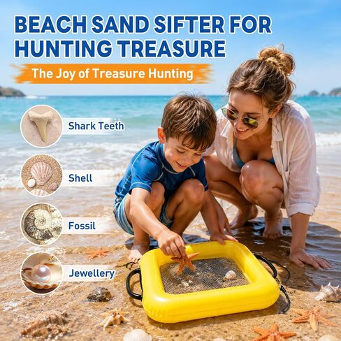 Floating Sand Sifter Set, Inflatable Shark Teeth Sifter with Comfortable Handle & PVC, Sifter Shells with Double Sifter Mesh, Portable & Lightweight, Sifter for Beach for Treasure Hunting, Air Pump in Kuwait