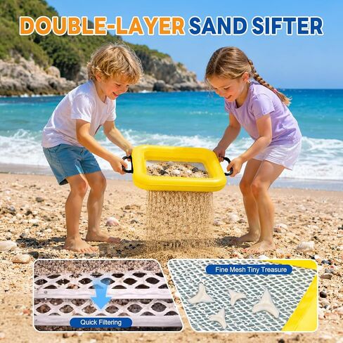 Floating Sand Sifter Set, Inflatable Shark Teeth Sifter with Comfortable Handle & PVC, Sifter Shells with Double Sifter Mesh, Portable & Lightweight, Sifter for Beach for Treasure Hunting, Air Pump in Kuwait