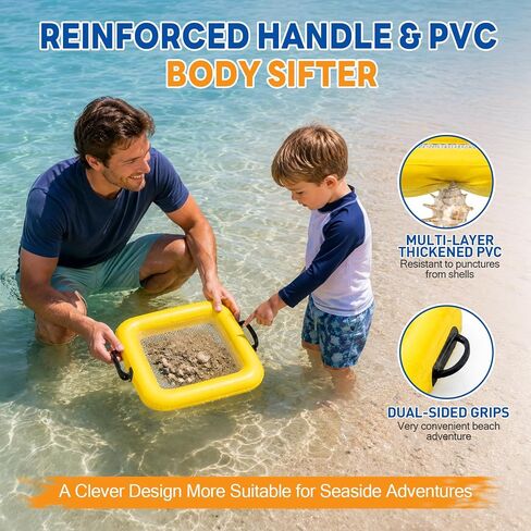 Floating Sand Sifter Set, Inflatable Shark Teeth Sifter with Comfortable Handle & PVC, Sifter Shells with Double Sifter Mesh, Portable & Lightweight, Sifter for Beach for Treasure Hunting, Air Pump in Kuwait