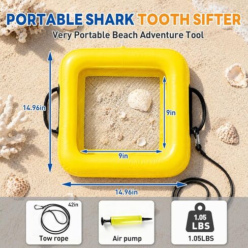 Floating Sand Sifter Set, Inflatable Shark Teeth Sifter with Comfortable Handle & PVC, Sifter Shells with Double Sifter Mesh, Portable & Lightweight, Sifter for Beach for Treasure Hunting, Air Pump in Kuwait