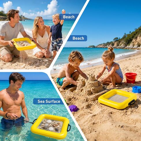 Floating Sand Sifter Set, Inflatable Shark Teeth Sifter with Comfortable Handle & PVC, Sifter Shells with Double Sifter Mesh, Portable & Lightweight, Sifter for Beach for Treasure Hunting, Air Pump in Kuwait
