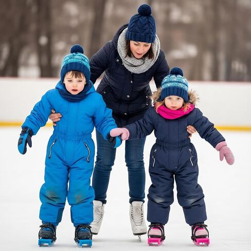 2 Pair Toddler Ice Skates with Adjustable Hook & Loop Straps, Double Runner Ice Skates with Strap Fastening for Toddlers, Compact 5.7x2.4 Inch, Stability Training Skating Gear in Pink & Blue in Saudi Arabia