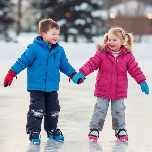 2 Pair Toddler Ice Skates with Adjustable Hook & Loop Straps, Double Runner Ice Skates with Strap Fastening for Toddlers, Compact 5.7x2.4 Inch, Stability Training Skating Gear in Pink & Blue in Saudi Arabia