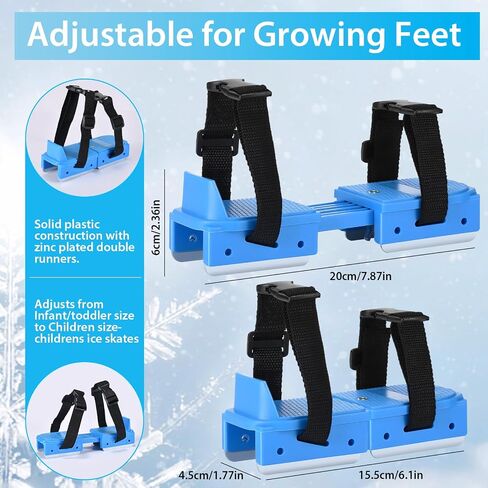 Toddler Ice Skates, Adjustable Double Blade Skates with Hook & Loop Straps for Kids Beginners, Convertible 2-in-1 Double & Single Runner for Winter Training Shoes (Blue) in Kuwait