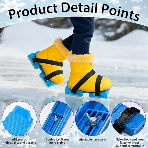 Toddler Ice Skates, Adjustable Double Blade Skates with Hook & Loop Straps for Kids Beginners, Convertible 2-in-1 Double & Single Runner for Winter Training Shoes (Blue) in Kuwait