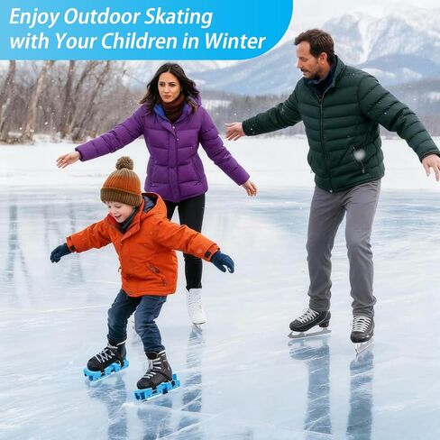 Toddler Ice Skates, Adjustable Double Blade Skates with Hook & Loop Straps for Kids Beginners, Convertible 2-in-1 Double & Single Runner for Winter Training Shoes (Blue) in Kuwait