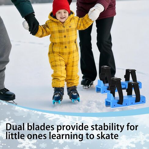 Toddler Ice Skates, Adjustable Double Blade Skates with Hook & Loop Straps for Kids Beginners, Convertible 2-in-1 Double & Single Runner for Winter Training Shoes (Blue) in Kuwait