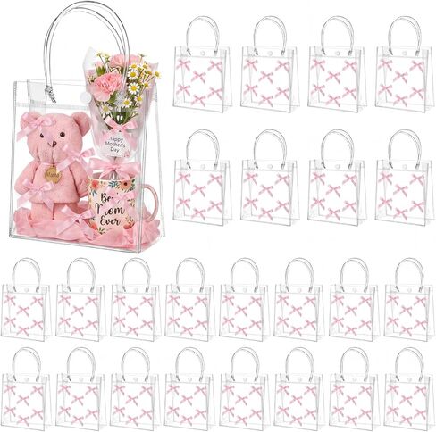 Tioncy 24 PCS Little Cutie Party Favor Pags Orange Clear PVC Gift Facs with Handles Orange موضوع حلوى سلة لزخارف الأطفال الصغيرة الزفاف in Kuwait