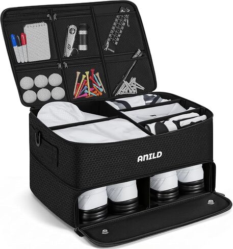 ANILD Golf Trunk Organizer, 2 Layer Golf Organizer with Separate Ventilated Compartment for 2 Pair Shoes, for Balls, Tees, Clothes, Gloves, Accessories, Golfer Gifts in Saudi Arabia