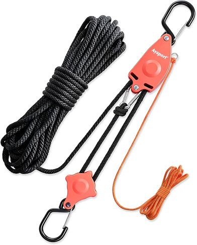 Ayaport Self Locking Block and Tackle Pulley System with 36' x 3/8" Rope, Hoist Limit 70LBS, Tie Down Limit 350LBS Rope Hoist Hanger for Bike, Kayak, Deer Hunting Garage Storage Gear,1 Pack in Kuwait