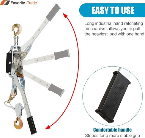 Come Along Winch 5 Ton (11,023 lbs) Manual Cable Puller, Heavy Duty Power Puller with Dual Gear, 10 ft Steel Cable, 3 Hooks - Hand Winch for Vehicle Recovery, Fence Stretching (Silver) in Kuwait