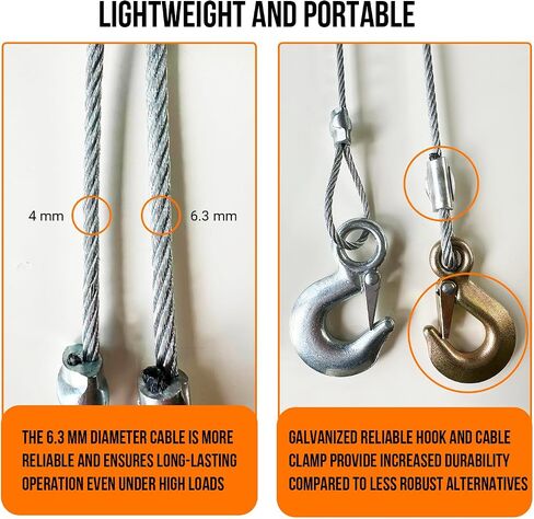 Come Along Winch 5 Ton (11,023 lbs) Manual Cable Puller, Heavy Duty Power Puller with Dual Gear, 10 ft Steel Cable, 3 Hooks - Hand Winch for Vehicle Recovery, Fence Stretching (Silver) in Kuwait