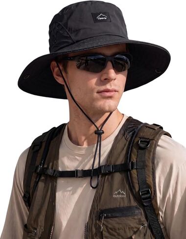 Men's Sun Hat Wide Brim UPF Protection Outdoor Boonie Hat with Cooling Mesh & Chin Strap for Hiking, Fishing, Travel in Kuwait