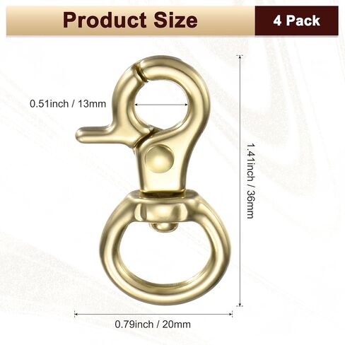 M METERXITY 4-Pack Trigger Snap Hooks، 1.41 "النحاس قطب الزناد يستقر مخلب الربيع المشابك السنانير لأشرطة الكتف / مشبك سلسلة المفاتيح / الأحزمة، مقاطع جراد البحر 0.51 "معرف الحلقة in Kuwait