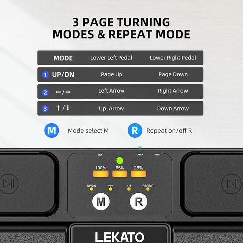 جهاز تحويل الصفحة اللاسلكي بتقنية البلوتوث من Lekato لأجهزة ipad Tablets Android iOS، يدعم عناصر التحكم في الوسائط المتعددة (التشغيل/الإيقاف المؤقت، دواسة القدم التالية)، جهاز تحويل صفحات الموسيقى القابل لإعادة الشحن عبر USB مع مؤشر بطارية LED in Kuwait
