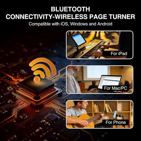 جهاز تحويل الصفحة اللاسلكي بتقنية البلوتوث من Lekato لأجهزة ipad Tablets Android iOS، يدعم عناصر التحكم في الوسائط المتعددة (التشغيل/الإيقاف المؤقت، دواسة القدم التالية)، جهاز تحويل صفحات الموسيقى القابل لإعادة الشحن عبر USB مع مؤشر بطارية LED in Kuwait