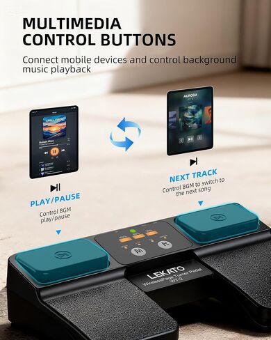 جهاز تحويل الصفحة اللاسلكي بتقنية البلوتوث من Lekato لأجهزة ipad Tablets Android iOS، يدعم عناصر التحكم في الوسائط المتعددة (التشغيل/الإيقاف المؤقت، دواسة القدم التالية)، جهاز تحويل صفحات الموسيقى القابل لإعادة الشحن عبر USB مع مؤشر بطارية LED in Kuwait