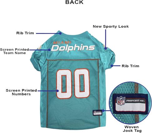 قميص جيرسي شبكي شرقي لكرة القدم الأمريكية من بيتس فيرست للكلاب، مقاس XX-Large، Miami Dolphins in Kuwait