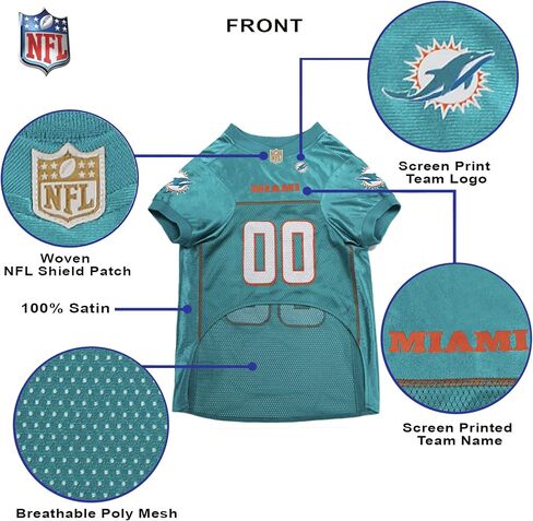قميص جيرسي شبكي شرقي لكرة القدم الأمريكية من بيتس فيرست للكلاب، مقاس XX-Large، Miami Dolphins in Kuwait
