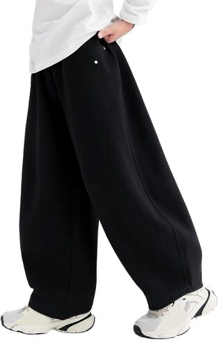 Boys Barrel Sweatpants Wide Straight Leg Baggy Open Bottom Casual Sweat Pants Elastic Waist Pants with Pockets in Saudi Arabia