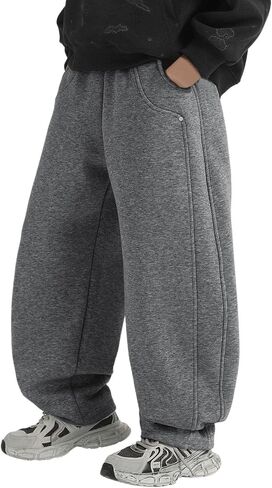 Boys Barrel Sweatpants Wide Straight Leg Baggy Open Bottom Casual Sweat Pants Elastic Waist Pants with Pockets in Kuwait