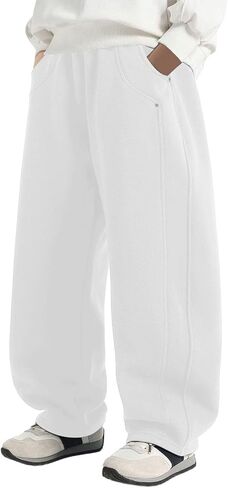 Boys Barrel Sweatpants Wide Straight Leg Baggy Open Bottom Casual Sweat Pants Elastic Waist Pants with Pockets in Saudi Arabia