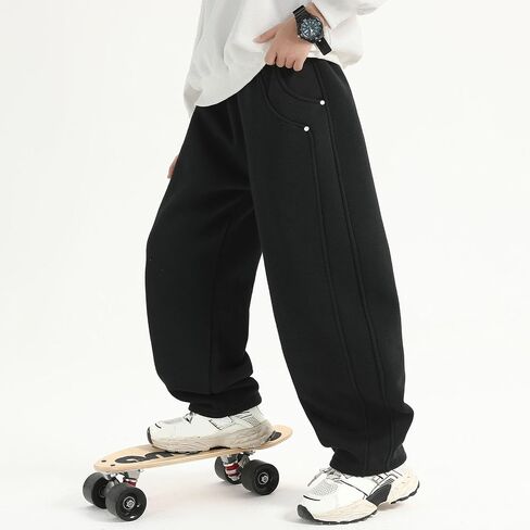Boys Barrel Sweatpants Wide Straight Leg Baggy Open Bottom Casual Sweat Pants Elastic Waist Pants with Pockets in Saudi Arabia