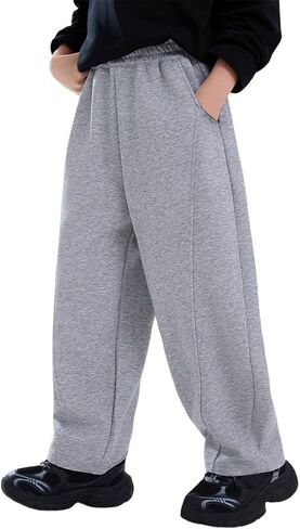 Boys Barrel Sweatpants Wide Straight Leg Baggy Open Bottom Casual Sweat Pants Elastic Waist Pants with Pockets in Saudi Arabia