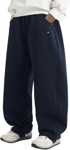 Boys Barrel Sweatpants Wide Straight Leg Baggy Open Bottom Casual Sweat Pants Elastic Waist Pants with Pockets in Saudi Arabia