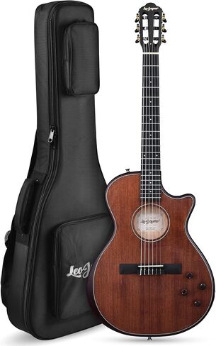 Leo Jaymz Slotted Headstock Classical Acoustic-Electric Guitar with Cutaway, Matte Finish Nylon String Guitar, Solid Top, Dual Pickup System & Stainless Steel Frets (Mahogany Tonewood) in Kuwait