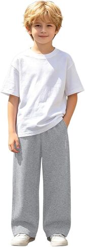 Boys Barrel Sweatpants Wide Straight Leg Baggy Open Bottom Casual Sweat Pants Elastic Waist Pants with Pockets in Saudi Arabia